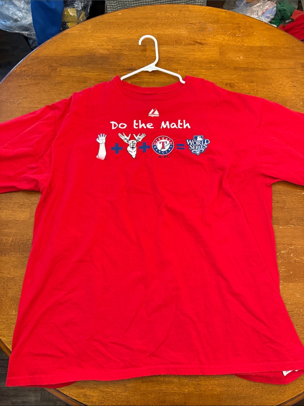 Majestic Red 'Do the Math' Texas Rangers Men Short Sleeve Tee